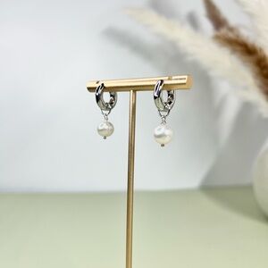 Sterling Silver, Dainty Hoops, Real Pearl Removable Charm